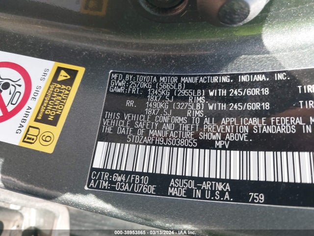 Toyota Highlander Le 2018 5TDZARFH9JS038055 Image 9