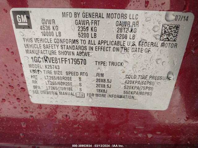 Chevrolet Silverado 2500hd Lt 2015 1GC1KVE81FF179570 Image 9