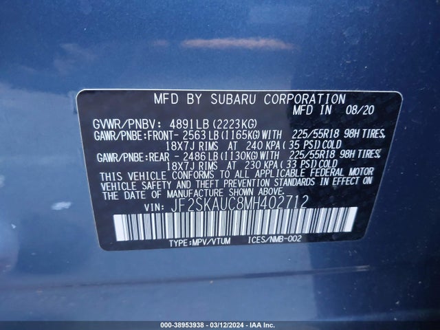 Subaru Forester Limited 2021 JF2SKAUC8MH402712 Image 9