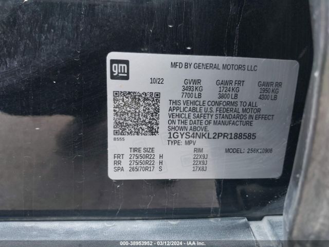 1GYS4NKL2PR188585 Cadillac Escalade Esv 4wd Sport