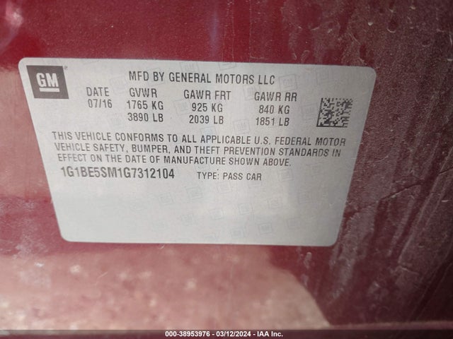 Chevrolet Cruze Lt Auto 2016 1G1BE5SM1G7312104 Image 9
