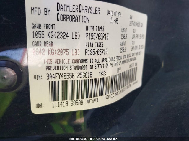 38953987 :رقم المزاد ، 3A4FY48B56T256818 vin ، 2006 Chrysler Pt Cruiser مزاد بيع