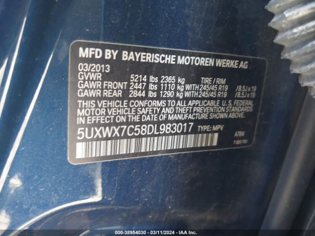 2013 BMW X3 5UXWX7C58DL983017 Photo 8