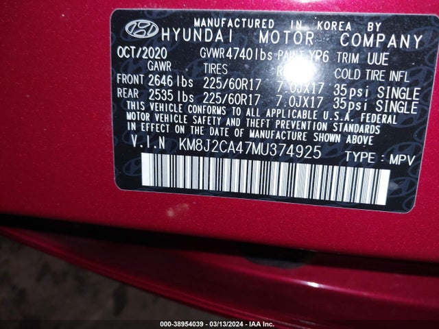 Hyundai TUCSON SE 2021 KM8J2CA47MU374925 Image 9
