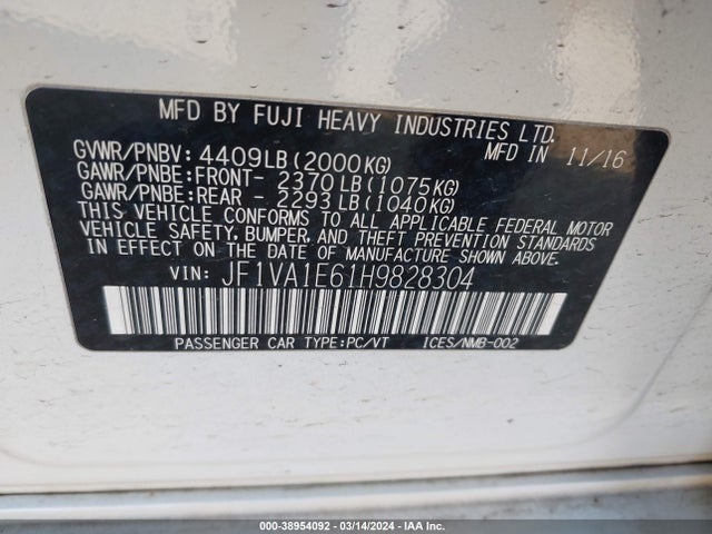 Subaru Wrx Premium 2017 JF1VA1E61H9828304 Image 9