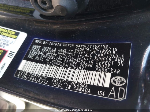 Toyota Corolla S Plus 2015 2T1BURHE9FC364627 Image 9