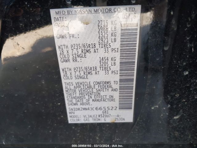 5N1DR2MN4JC665522 Nissan Pathfinder Sv