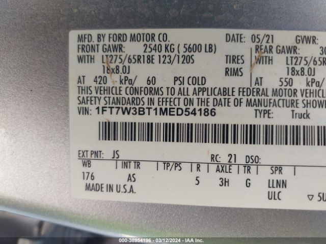 1FT7W3BT1MED54186 Ford F-350 Xl
