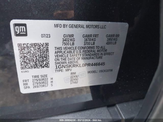 1GNSKRKL0PR446645 Chevrolet Tahoe 4wd Rst