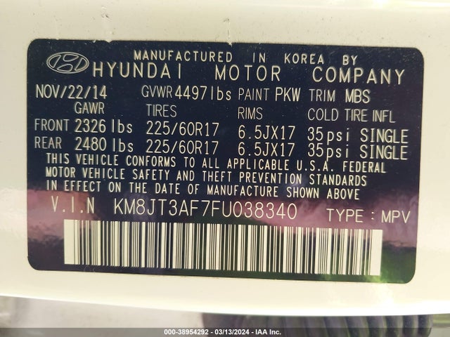 Hyundai TUCSON GLS 2015 KM8JT3AF7FU038340 Image 9