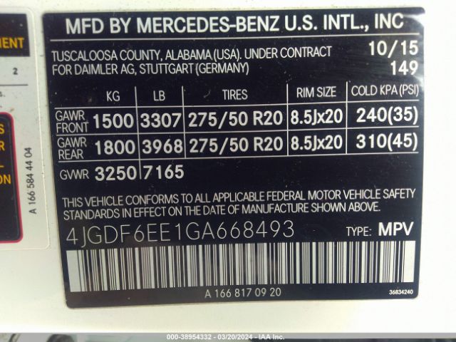 4JGDF6EE1GA668493 Mercedes-Benz Gl 450 4matic