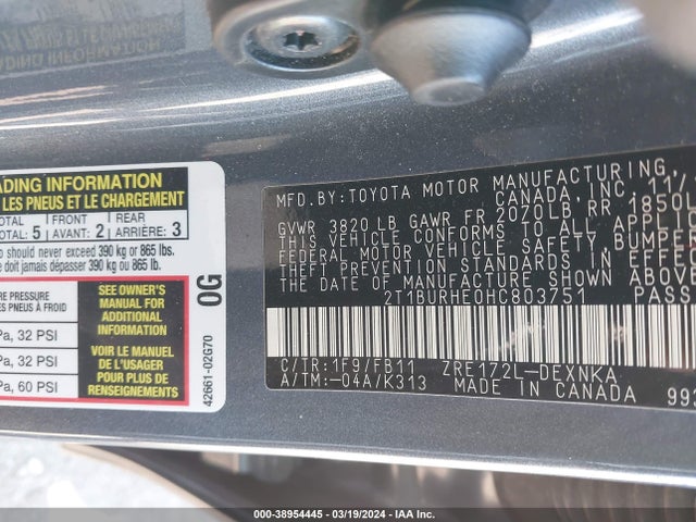 Toyota COROLLA LE 2017 2T1BURHE0HC803751 Image 9