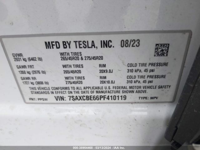 7SAXCBE66PF410119 Tesla Model X Plaid Tri Motor All-wheel Drive