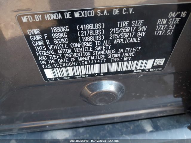3CZRU6H71GM747477 Honda Hr-v Ex-l