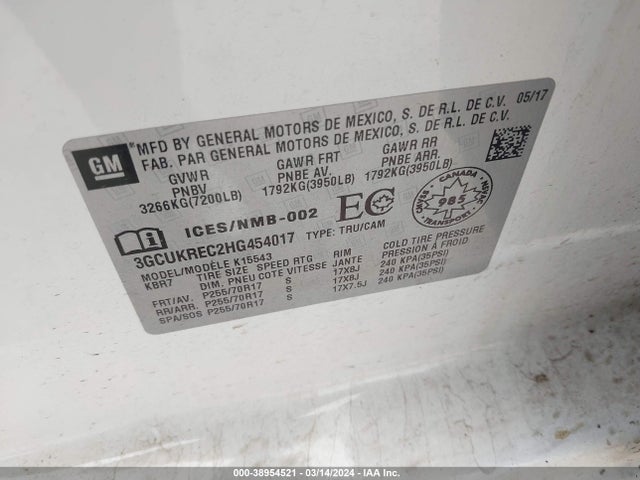 Chevrolet Silverado 1500 1lt/2lt 2017 3GCUKREC2HG454017 Image 9