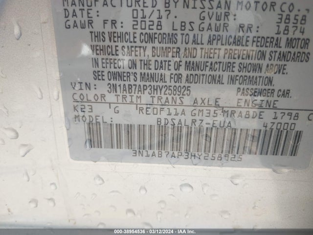 Nissan SENTRA SR 2017 3N1AB7AP3HY258925 Image 9