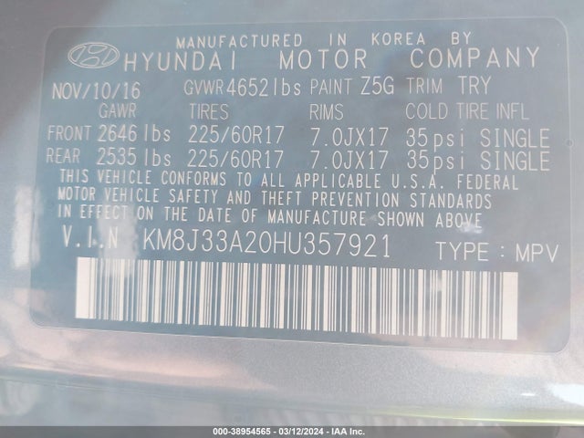 Hyundai Tucson Eco 2017 KM8J33A20HU357921 Image 9