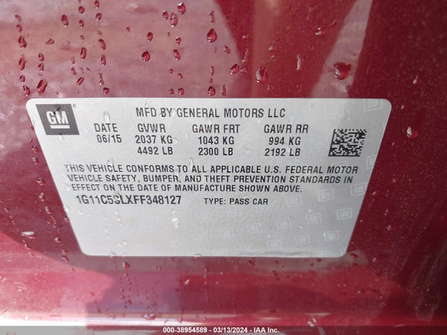 Chevrolet MALIBU 1LT 2015 1G11C5SLXFF348127 Image 9