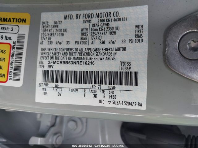 3FMCR9B63NRE16216 Ford Bronco Sport Big Bend
