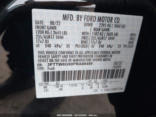 3FTTW8G90PRA88489 Ford Maverick Xlt