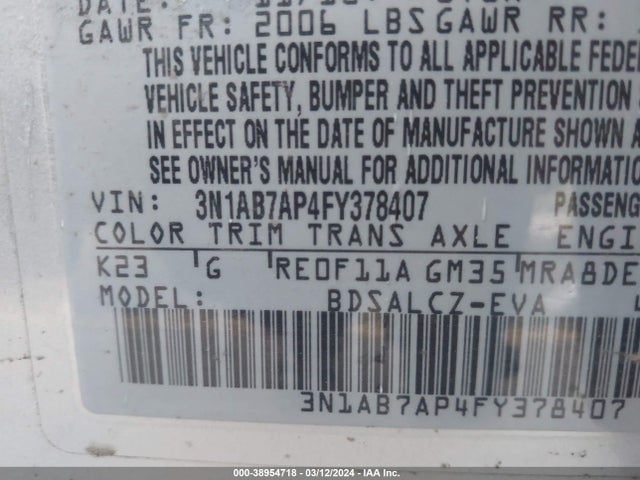 Nissan SENTRA S 2015 3N1AB7AP4FY378407 Image 9