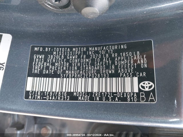 Toyota Corolla Le Eco 2014 5YFBPRHE2EP028193 Image 9