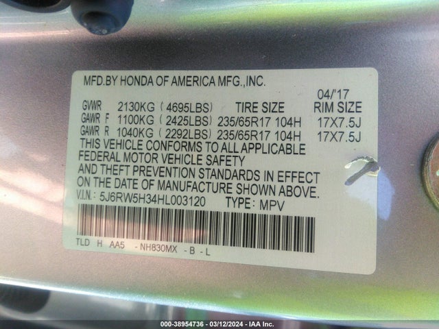 Honda CR-V LX 2017 5J6RW5H34HL003120 Image 9