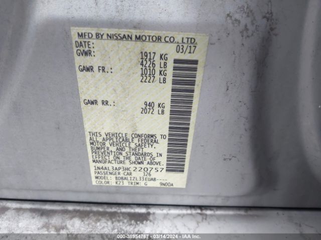 1N4AL3AP3HC220757 Nissan Altima 2.5 Sv