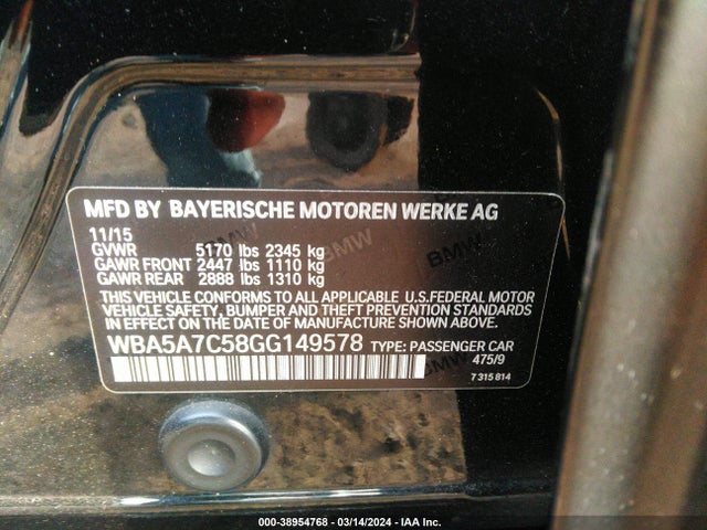 BMW 528i Xdrive 2016 WBA5A7C58GG149578 Image 9