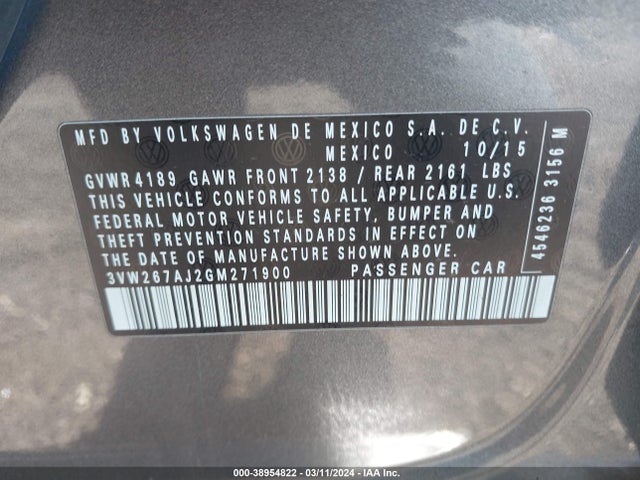 3VW267AJ2GM271900 Volkswagen Jetta 1.4t S