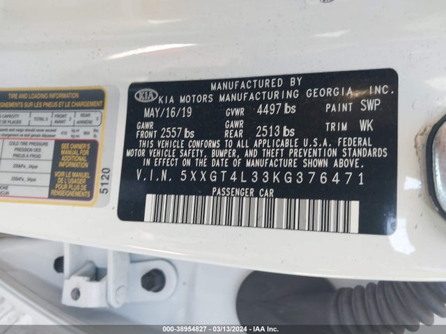 KIA Optima Lx 2019 5XXGT4L33KG376471 Image 9