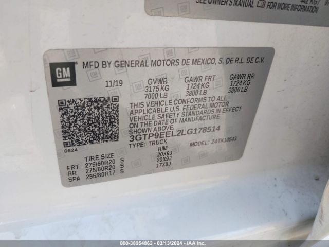3GTP9EEL2LG178514 GMC Sierra 1500 4wd  Short Box At4