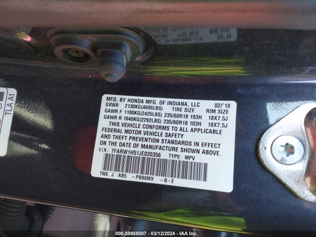 Honda CR-V EX 2018 7FARW1H51JE020356 Image 9