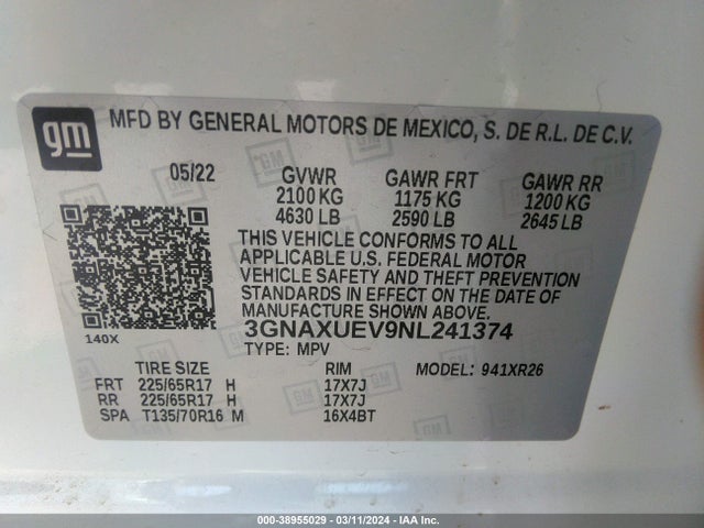 Chevrolet Equinox Awd Lt 2022 3GNAXUEV9NL241374 Image 9