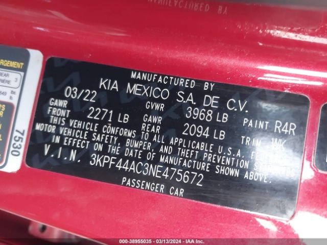 3KPF44AC3NE475672 KIA FORTE GT