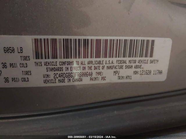 2C4RDGBG3FR600640 Dodge Grand Caravan American Value Pkg