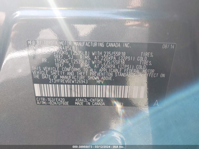 Toyota Rav4 Limited 2014 2T3YFREV6EW126943 Image 9