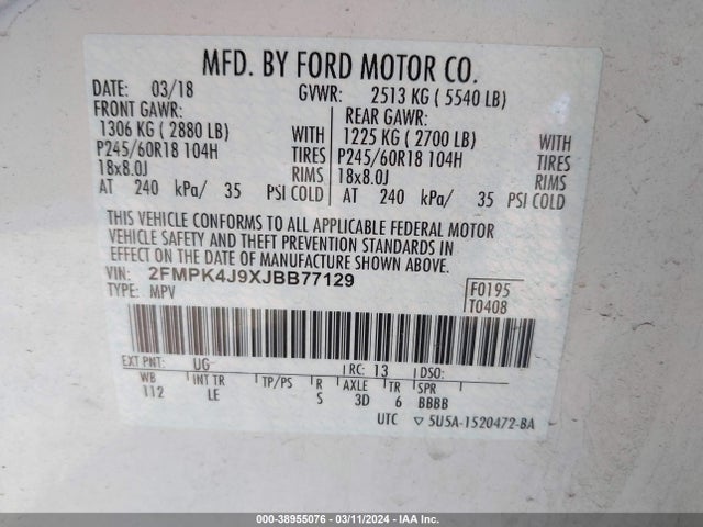 Ford EDGE SEL 2018 2FMPK4J9XJBB77129 Image 9