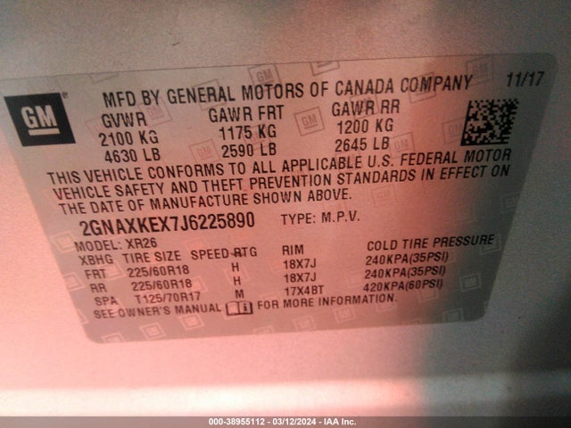 Chevrolet EQUINOX LT 2018 2GNAXKEX7J6225890 Image 9