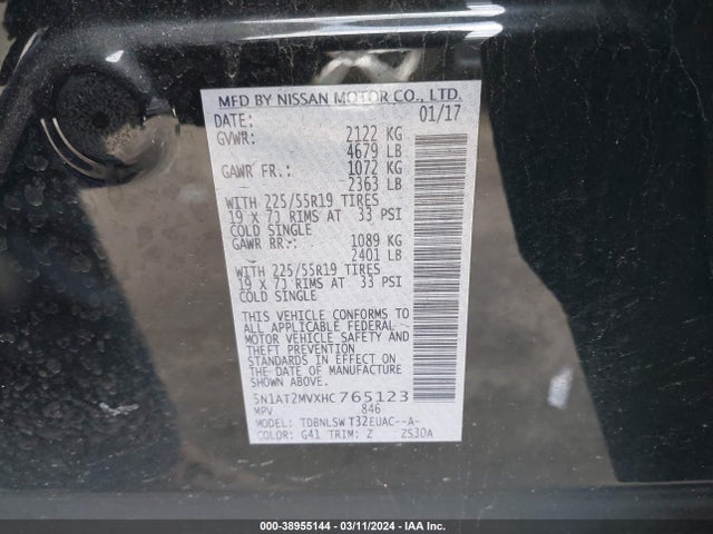 Nissan Rogue Sl 2017 5N1AT2MVXHC765123 Image 9