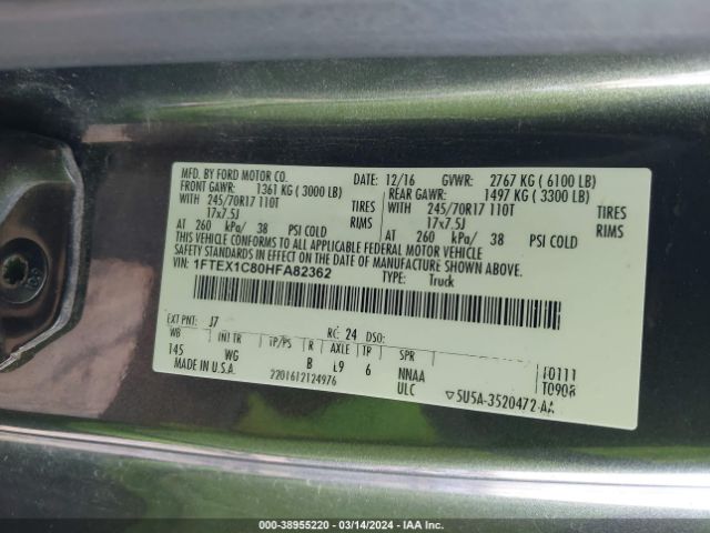 1FTEX1C80HFA82362 Ford F-150 Xl