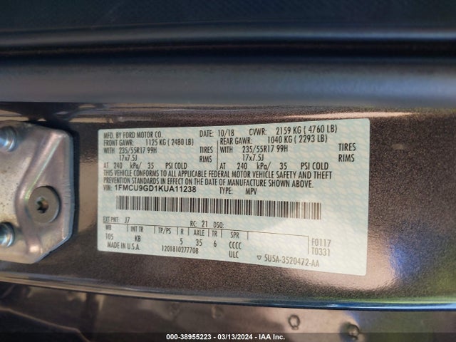 Ford ESCAPE SE 2019 1FMCU9GD1KUA11238 Image 9