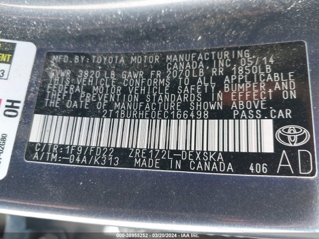 Toyota Corolla S Plus 2014 2T1BURHE0EC166498 Image 9