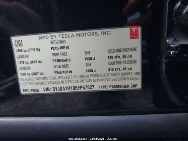 5YJSA1H10EFP57627 Tesla Model S P85
