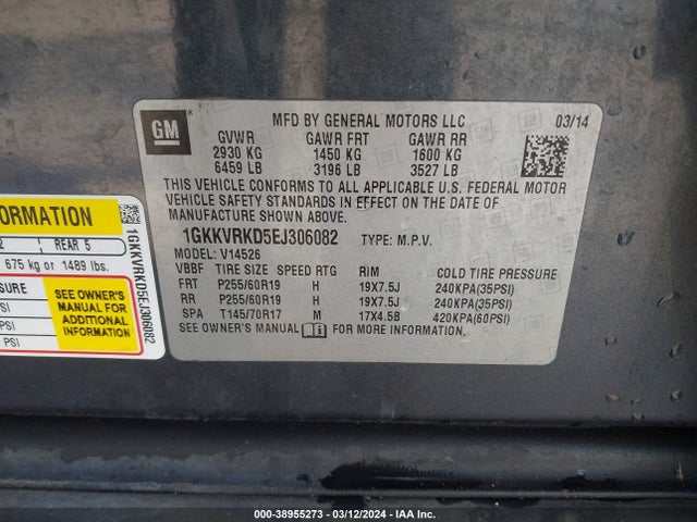 GMC Acadia Slt-1 2014 1GKKVRKD5EJ306082 Image 9