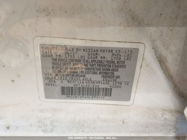 3N1CN7AP1HL893445 Nissan Versa 1.6 S+