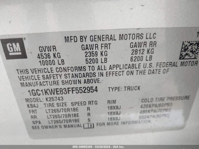 Chevrolet Silverado 2500hd Ltz 2015 1GC1KWE83FF552954 Image 9