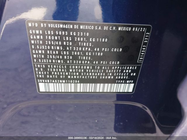 2022 VOLKSWAGEN TIGUAN 3VV4B7AX2NM110294 Photo 8
