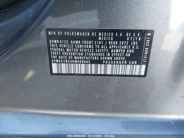 3VWE57BU3KM068645 Volkswagen Jetta 1.4t Sel