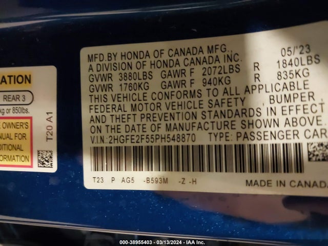 Honda Civic Sport 2023 2HGFE2F55PH548870 Image 9